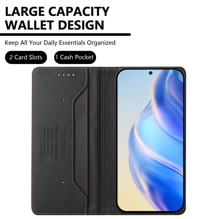Funda de cuero con doble pliegue y succión magnética RFID para TCL 605/60 SE RC01 (negra)