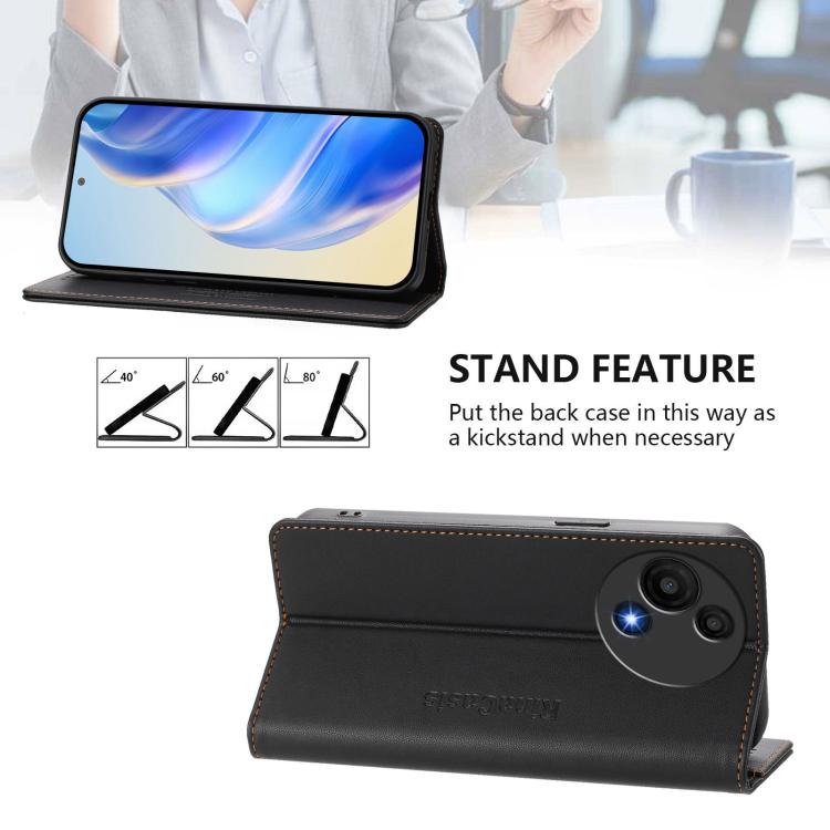 Funda de cuero con doble pliegue y succión magnética RFID para TCL 605/60 SE RC01 (negra)