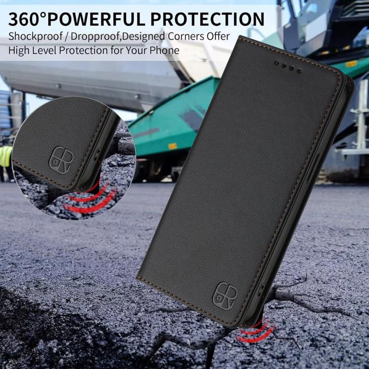 Funda de cuero con doble pliegue y succión magnética RFID para TCL 605/60 SE RC01 (negra)