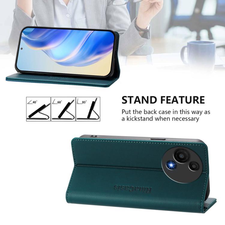 Funda de cuero con doble pliegue y succión magnética RFID para TCL 605/60 SE RC01 (verde oscuro)