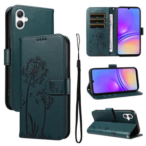 Funda de cuero con tapa y diseño de diente de león en relieve para Samsung Galaxy A07 5G (azul)