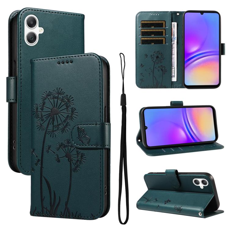 Funda de cuero con tapa y diseño de diente de león en relieve para Samsung Galaxy A07 5G (azul)