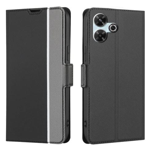 Funda de Cuero con Textura de Sarga y Botones Laterales para Redmi 13 4G (Negra)