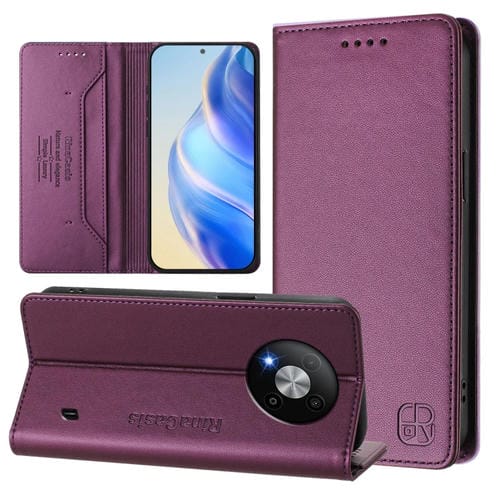 Funda de Cuero con Doble Pliegue y Succión Magnética RFID para ZTE Blade A73 5G Rc01 (Violeta)