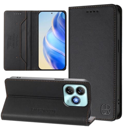 Funda de Cuero con Doble Pliegue y Succión Magnética Rfid para ZTE Blade A75 4G Rc01 (Negra)