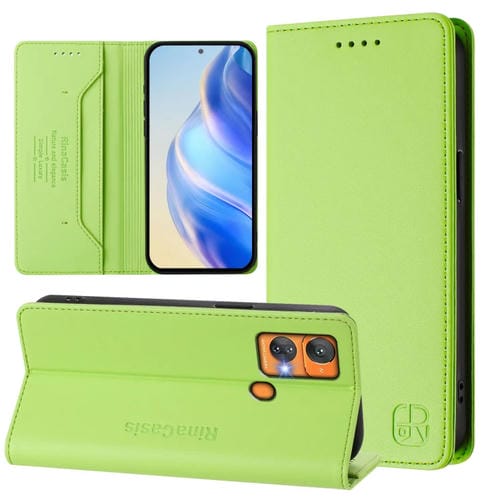 Funda de Cuero Rfid con Doble Pliegue y Succión Magnética para Oukitel C33 Rc01 (Verde Hierba)