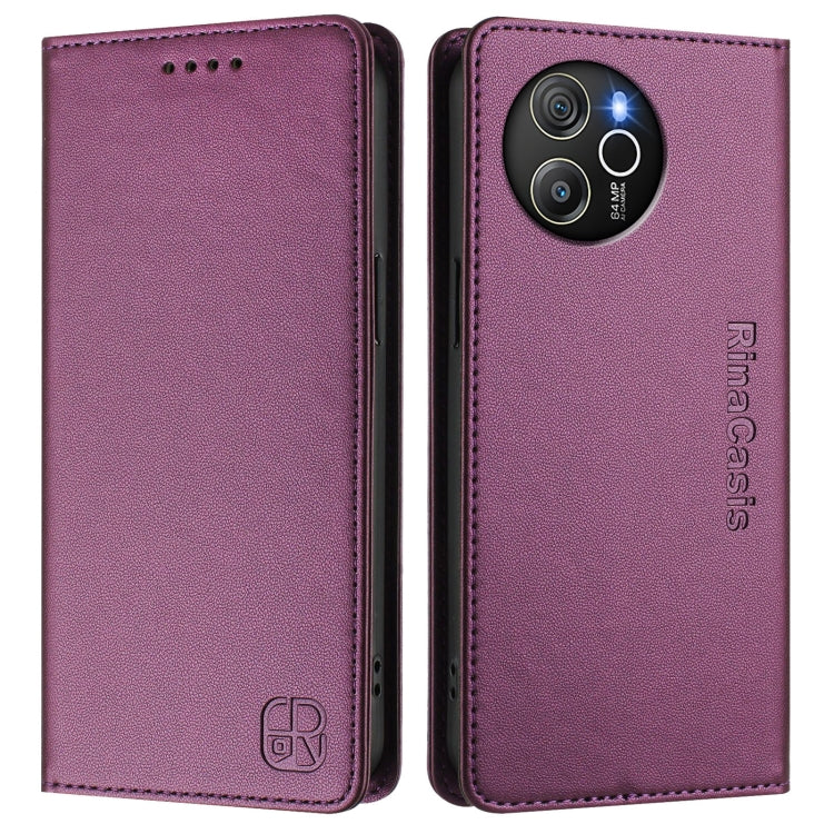 Funda de Cuero Rfid con Doble Pliegue y Succión Magnética para BlackView Shark 8 y Oscal Tiger 12 Rc01 (Violeta)