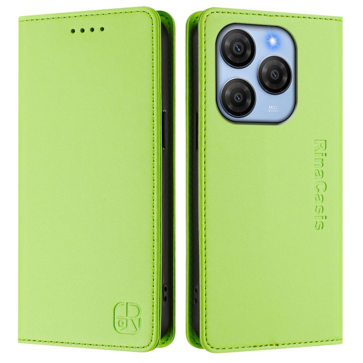 Funda de Cuero Rfid con Doble Pliegue y Succión Magnética para BlackView Shark 9 Rc01 (Verde)