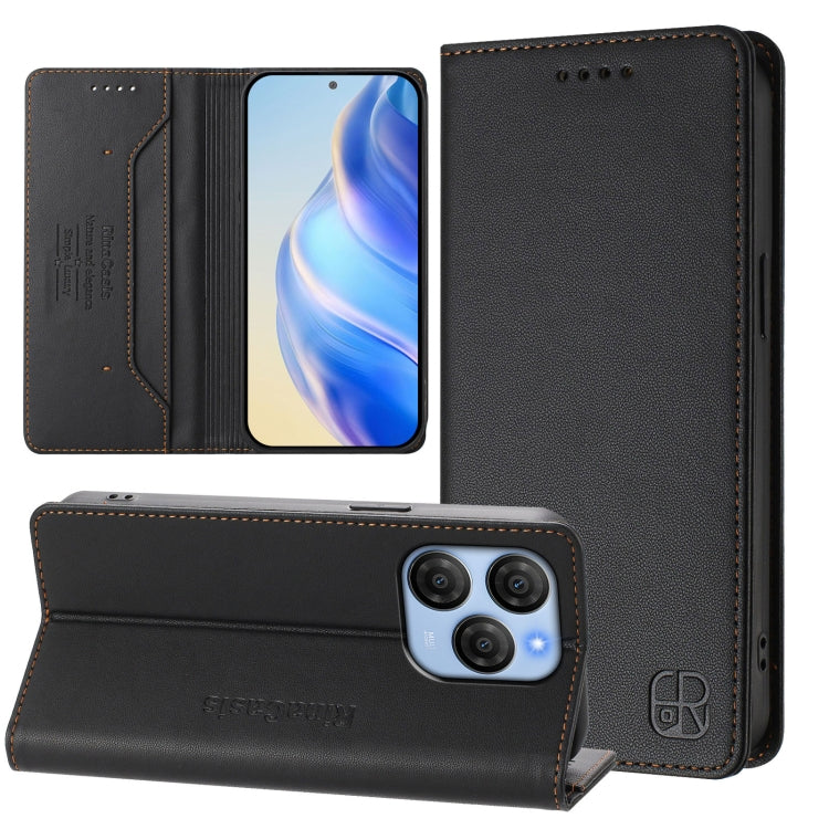 Funda de Cuero Rfid con Doble Pliegue y Succión Magnética para BlackView Shark 9 Rc01 (Negro)