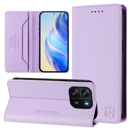 Funda de Cuero Rfid con Doble Pliegue y Succión Magnética para BlackView Wave 6C Rc01 (Morado Claro)