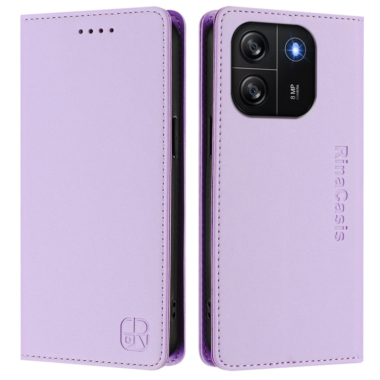 Funda de Cuero Rfid con Doble Pliegue y Succión Magnética para BlackView Wave 6C Rc01 (Morado Claro)