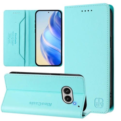 Estuche de Cuero Rfid con Doble Pliegue y Succión Magnética para Nothing Phone 2A Rc01 (Verde Menta)