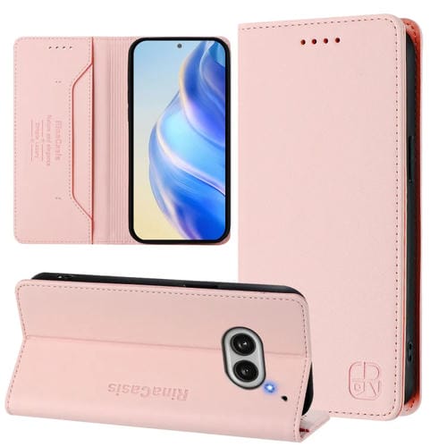 Estuche Cuero Rfid Doble Pliegue Succión Magnética para Nothing Phone 2A Rc01 (Rosa)