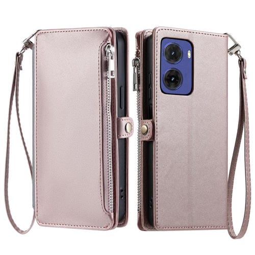 Funda para Teléfono Motorola Moto G05 con Cremallera y Ranura para Tarjetas (Oro Rosa)