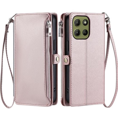 Funda para Teléfono Motorola Moto G15 con Cremallera y Ranura para Tarjetas (Oro Rosa)