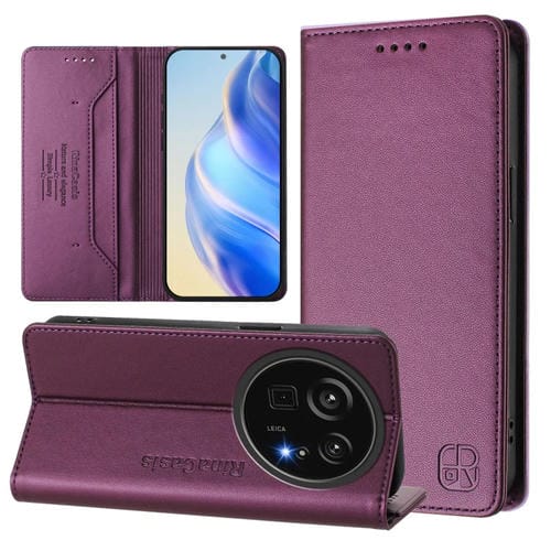 Funda de Cuero para Sharp Aquos R9 Pro Sh-54E Rc01 con Doble Pliegue y Succión Magnética Rfid (Violeta)