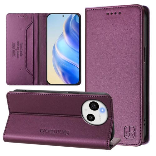 Funda de Cuero Rfid con Doble Pliegue y Succión Magnética para Sharp Aquos Sense9 Plus Rc01 (Violeta)