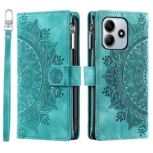 Funda de Cuero con Cremallera y Múltiples Tarjetas para Xiaomi Redmi Note 14 5G (Verde)