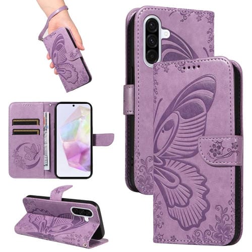 Funda de piel con relieve de mariposa para Samsung Galaxy A36 5G / M56 5G (morada)