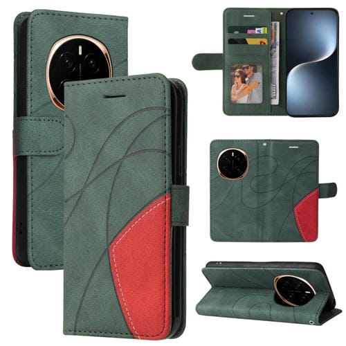 Funda de Cuero con Tapa y Empalme Dos Colores para Honor Magic7 (Verde)