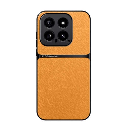 Funda Para Teléfono Xiaomi 14 Litchi De Cuero Con Cobertura Total Magnética A Prueba De Golpes (Amarillo)