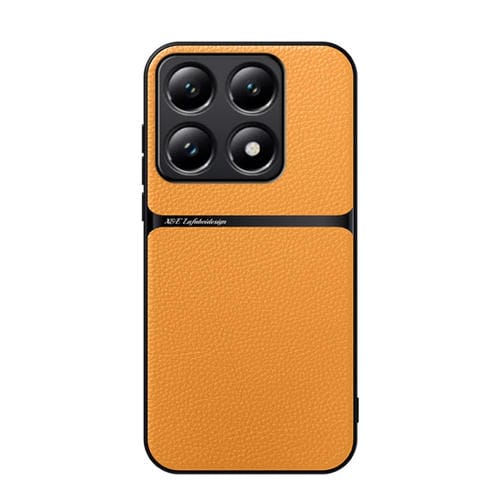 Funda para Teléfono Xiaomi 14T Pro de Piel de Lichi con Cobertura Total Magnética y a Prueba de Golpes (Amarilla)