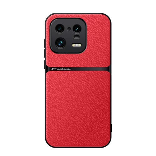 Funda para Teléfono Xiaomi 13 Pro de Piel de Lichi con Cobertura Total Magnética y a Prueba de Golpes (Roja)
