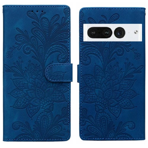 Funda de Cuero para Google Pixel 7 Pro con Hebilla Magnética y Diseño Floral (Azul)