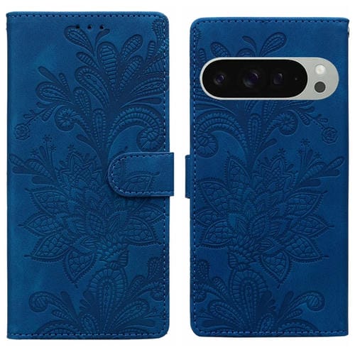 Funda de Cuero con Hebilla Magnética y Diseño Floral para Google Pixel 9 Pro XL (Azul)