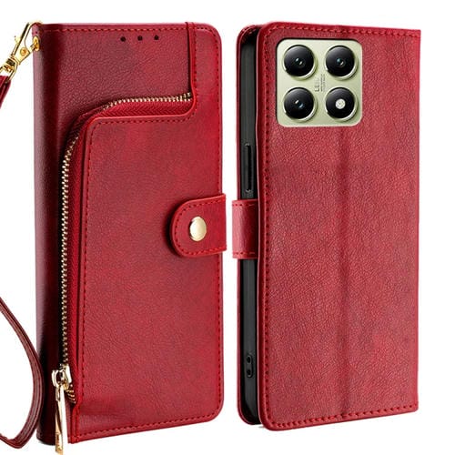Funda De Cuero Con Cremallera Para Teléfono Xiaomi 14T 5G (Roja)