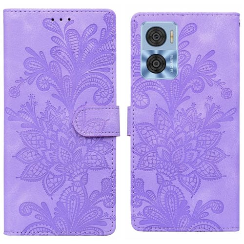 Funda de Cuero con Hebilla Magnética y Diseño Floral para Motorola Moto E22/E22I (Morado)