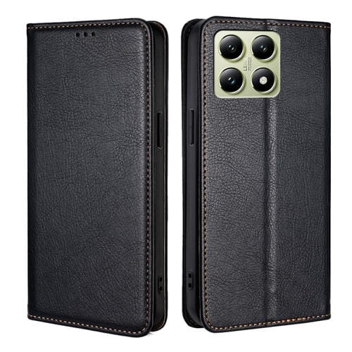 Funda De Cuero Magnética Para Teléfono Xiaomi 14T 5G Con Acabado Brillante Y Color Sólido (Negro)