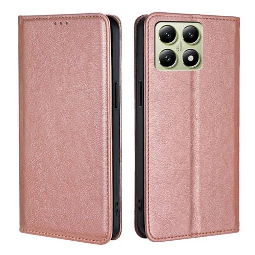 Funda De Cuero Magnética Para Teléfono Xiaomi 14T 5G Con Acabado Brillante Y Color Sólido (Oro Rosa)