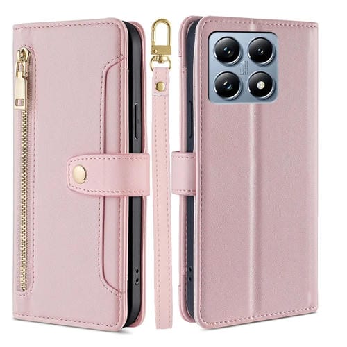 Funda de Cuero con Cremallera y Textura de Oveja para Xiaomi 14T Pro 5G (Rosa)