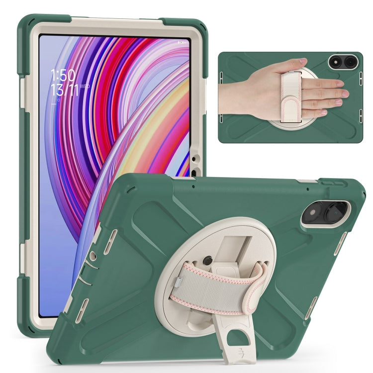 Funda Híbrida de Silicona con Correa para El Hombro para Xiaomi Redmi Pad Pro 12.1, con Soporte Giratorio (Verde Esmeralda)