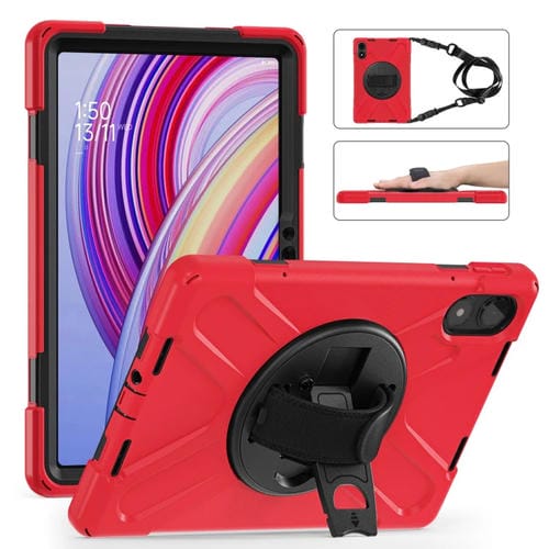 Funda Híbrida de Silicona con Correa para El Hombro para Xiaomi Redmi Pad Pro 12.1, con Soporte Giratorio para Tableta y PC (Roja)