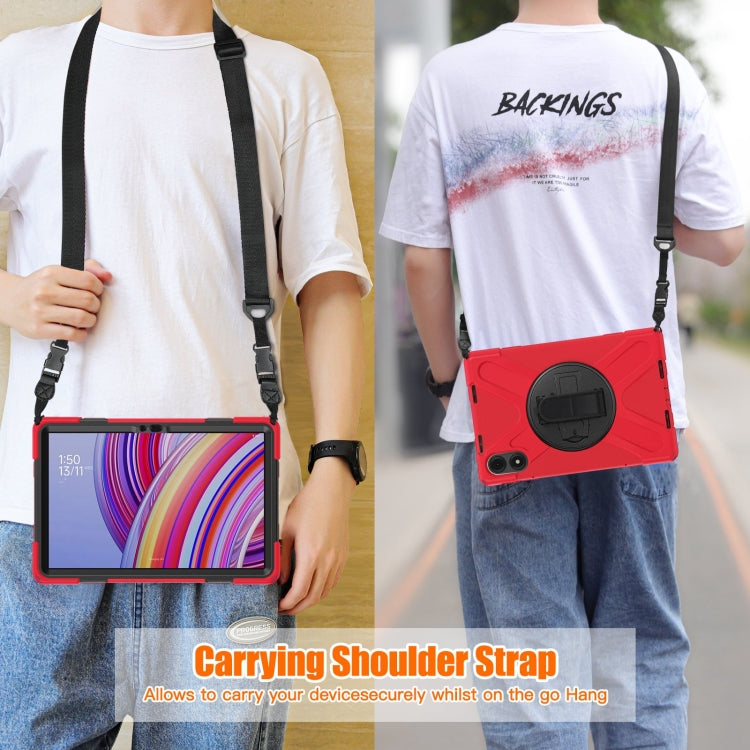 Funda Híbrida de Silicona con Correa para El Hombro para Xiaomi Redmi Pad Pro 12.1, con Soporte Giratorio para Tableta y PC (Roja)