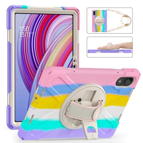 Funda Híbrida de Silicona con Correa para El Hombro para Xiaomi Redmi Pad Pro 12.1, con Soporte Giratorio (Color Rosa)