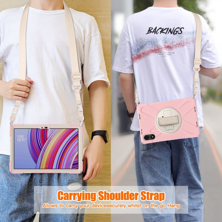 Funda Híbrida de Silicona con Soporte Giratorio para Tableta Xiaomi Redmi Pad Pro 12.1 con Correa para El Hombro (Rosa Cerezo)