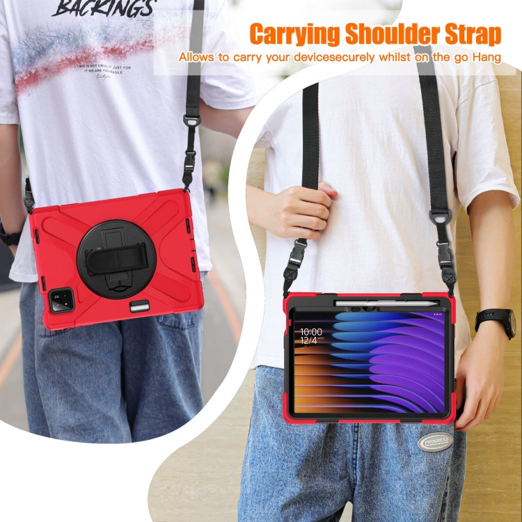 Funda Híbrida de Silicona con Correa para El Hombro para Xiaomi Pad 7/7 Pro, con Soporte Giratorio para Tableta y PC (Roja)