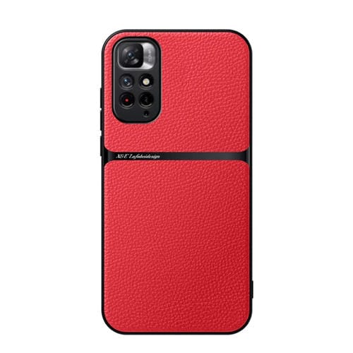 Funda para Teléfono Redmi Note 11 4G de Cuero Litchi con Cobertura Total Magnética y a Prueba de Golpes (Rojo)