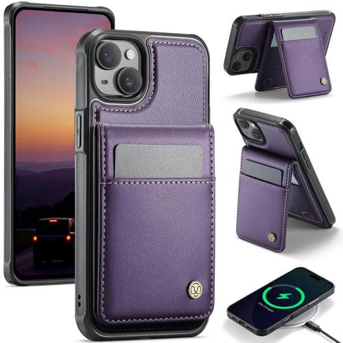 Funda para iPhone 13 Jeehood J06 Pu con Tarjetero Rfid Magsafe Estilo Británico (Morado)