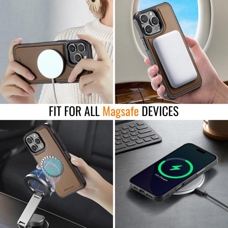 Estuche para teléfono Jeehood J06 con tarjetero RFID Magsafe para iPhone 15 Pro (Marrón)