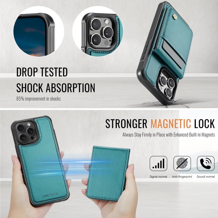 Estuche para Teléfono Jeehood J06 para iPhone 15 Pro con Tarjetero Rfid Magsafe Estilo Británico (Verde)