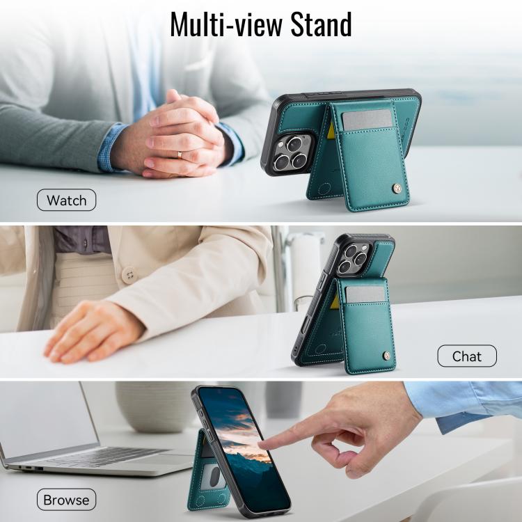 Estuche para Teléfono Jeehood J06 para iPhone 15 Pro con Tarjetero Rfid Magsafe Estilo Británico (Verde)