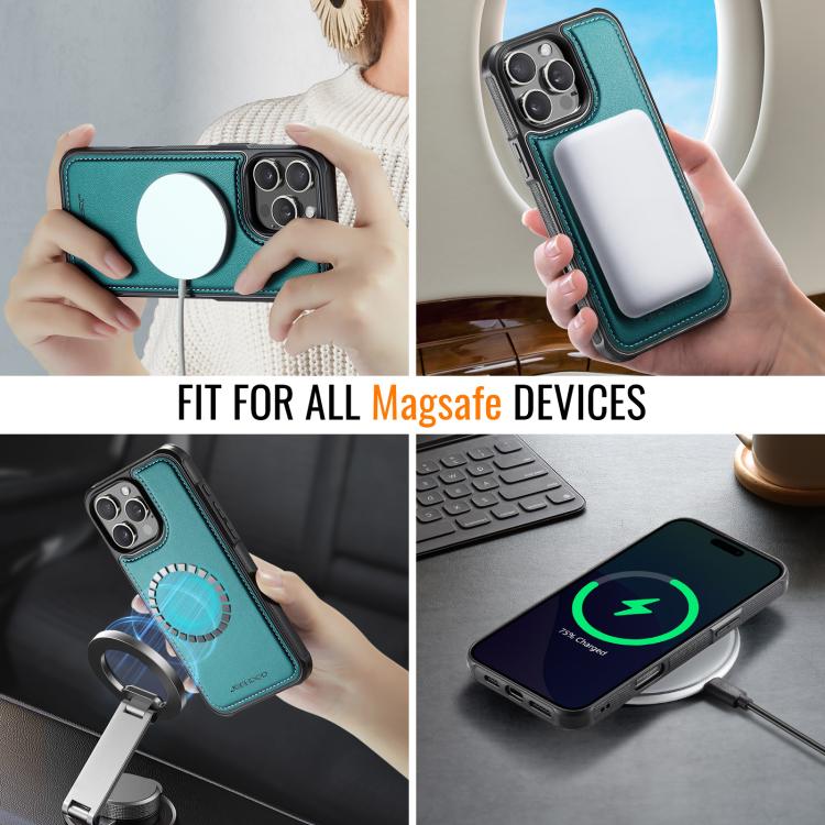Estuche para Teléfono Jeehood J06 para iPhone 15 Pro con Tarjetero Rfid Magsafe Estilo Británico (Verde)
