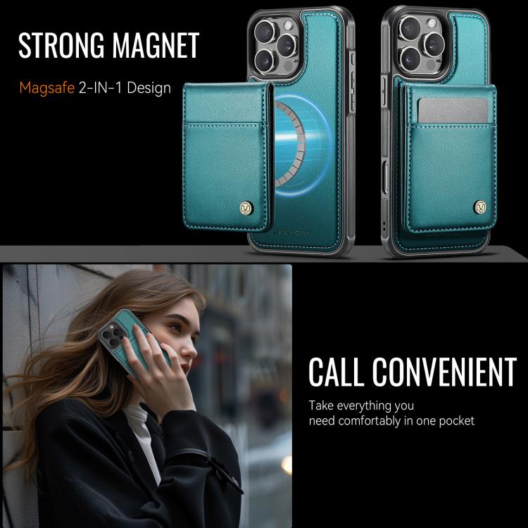 Estuche para Teléfono Jeehood J06 para iPhone 15 Pro con Tarjetero Rfid Magsafe Estilo Británico (Verde)