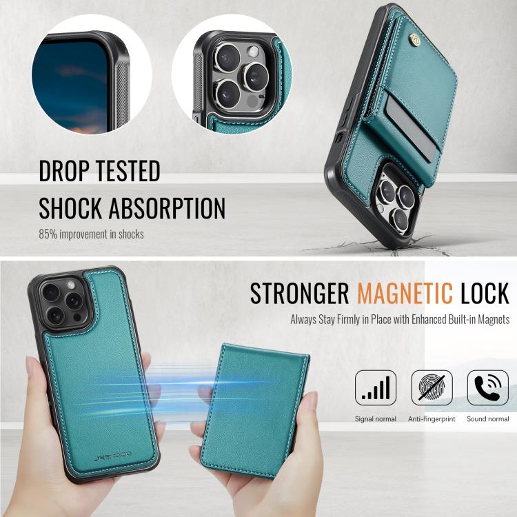Estuche para teléfono Jeehood J06 iPhone 14 Pro con tarjetero RFID Magsafe (Verde)