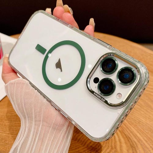 Funda para iPhone 13 Pro Max Protección Magsafe Transparente Película para Lentes (Verde)