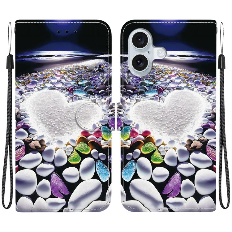 Funda de Cuero iPhone 16 Plus Dibujo Colores Textura Cristal (Corazón)